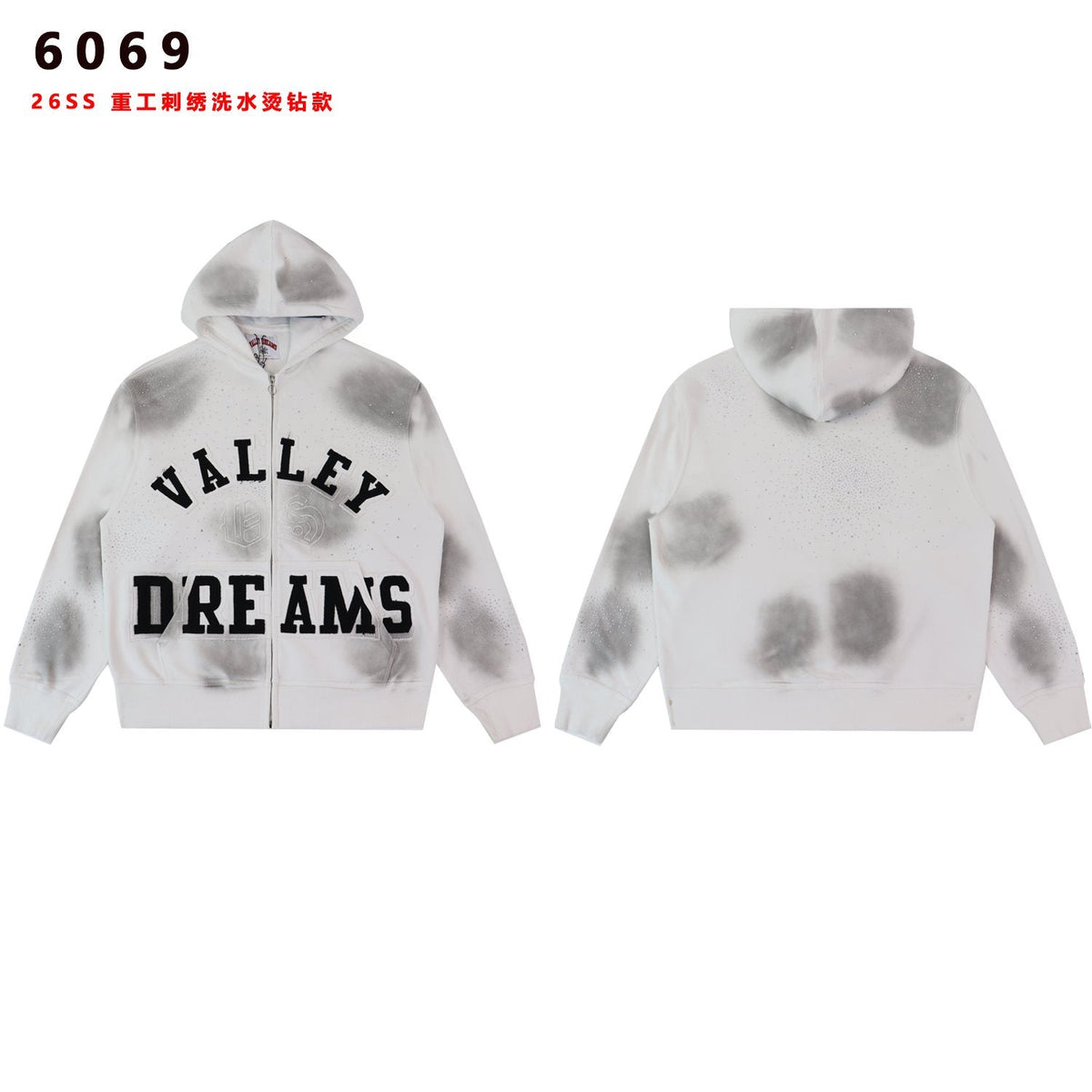Valley Dreams Washed Rhinestone Zip Hoodie — front